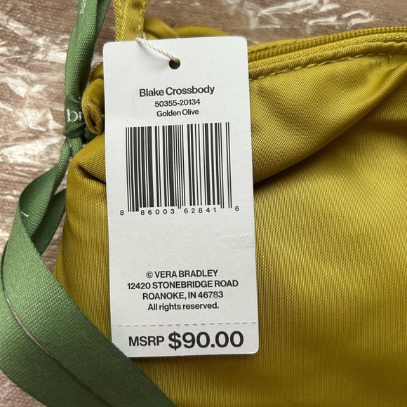 NWT Vera Bradley Nylon Blake Crossbody Handbag Golden Olive New - Picture 4 of 4